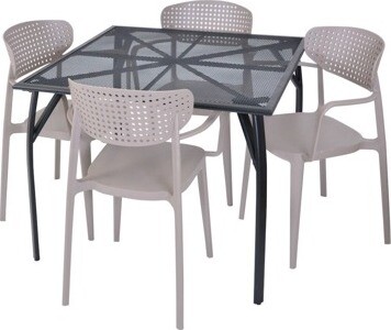 ROJAPLAST Set záhradného nábytku ZWMT-90 záhradný stôl 1 + 4 záhradné stoličky AIRE ARMCHAIR