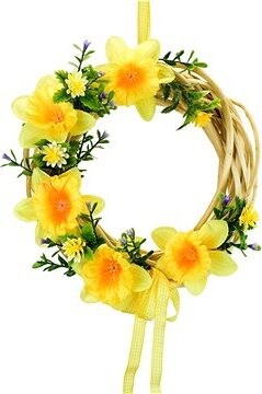 DOMMIO Veľkonočná dekorácia – Prútený venček s narcismi, žltý, 20 cm
