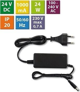 McLED Napájací adaptér 24 W, DC24 V/1 A, IP20, čierny plast, s vidlicou