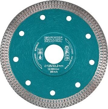 EXTOL INDUSTRIAL kotúč diamantový rezný, turbo Thin Cut, suché aj mokré rezanie, priemer 125 × 22,2 × 1,5 mm, 8703042