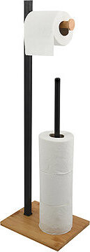 Spirella Stojan na toaletný papier ALVAR, so zásobníkom, oceľ, bambus, čierny