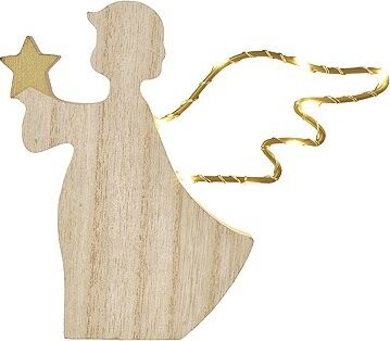EMOS LED dekorácia drevená – anjel, 13 cm, 2× AAA, vnútorná, teplá biela, časovač