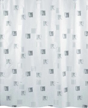 Spirella sprchový záves MILANO, motív štvorcov, bielo-strieborný, 180 × 200 cm, polyester