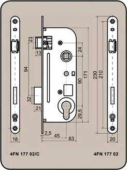 Zámok stavebný 6090/45 V, pravý