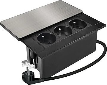 Solight vstavaný blok zásuviek s posuvným krytom, 3 zásuvky, 2 m, strieborný