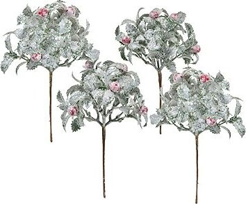 DOMMIO Keřík zelený s červenými bobulemi s jinovatkou 25 cm, set 4 ks