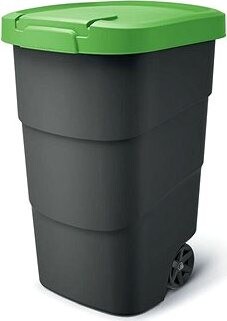 PROSPERPLAST Smetná nádoba, s odolnými kolieskami Wheeler, antracit so zeleným vekom 110 l