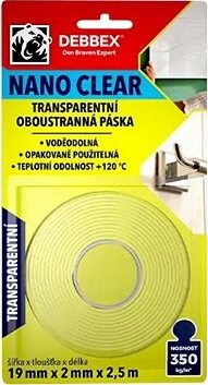 Den Braven – Obojstranná páska NANO CLEAR, 19 mm × 2 mm × 2,5 m