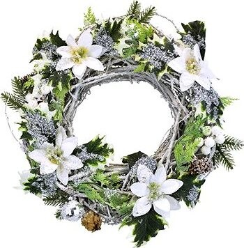 DOMMIO Vianočný veniec – prútený s bielou poinseitiou, 30 cm