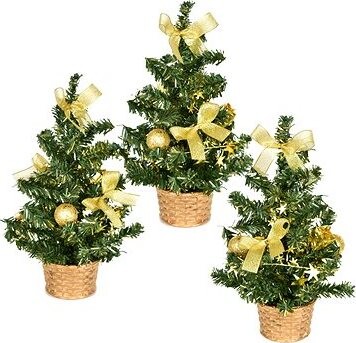 DOMMIO Vianočný stromček zdobený – zlatý, 25 cm, 3 ks