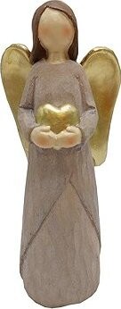 GOBA Vianočná dekorácia – keramický anjel hnedý, so zlatým srdcom, 25 cm