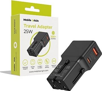 Mobile Origin Travel Adaptér 25 W EU/US/UK/AU Black
