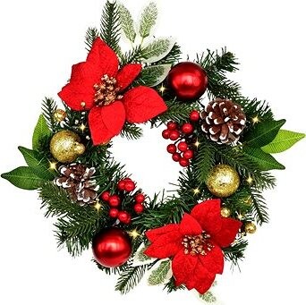 DOMMIO Veniec s červenou poinsettiou 10× LED, 30 cm