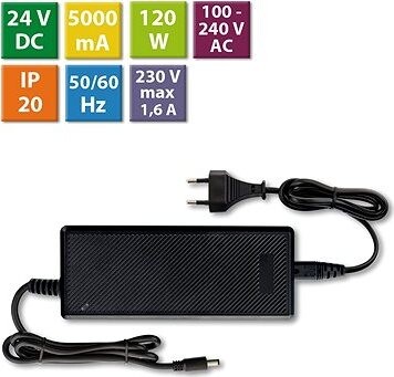 McLED Napájací adaptér 120 W, DC 24 V/5 A, IP20, čierny plast, s vidlicou