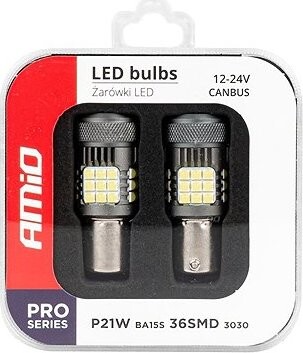 Amio LED 12V/24V 21W BA15s číra CANBUS s ventilátorom, 2 ks