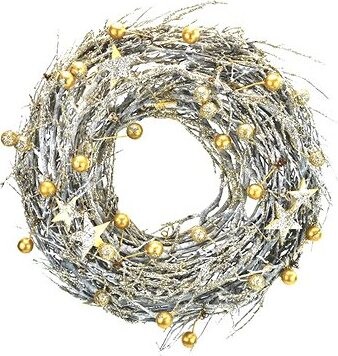 DOMMIO Vianočný veniec – prútený so zlatými guľôčkami, 26 cm
