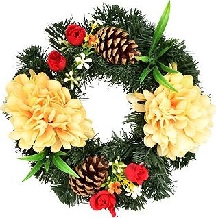 DOMMIO Věneček podzimní s chryzantémami, průměr 20 cm, světle oranžový