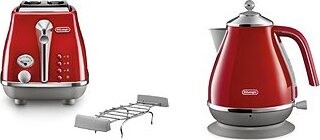 Raňajková kolekcia De'Longhi Icona Capitals – červená (KBOC2001.R & CTOC2103.R)