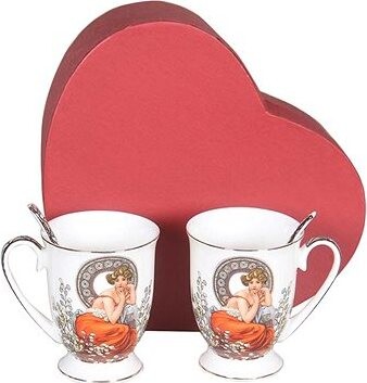 Home Elements Súprava dvoch porcelánových šálok 280 ml s lyžičkami, Mucha svetlý