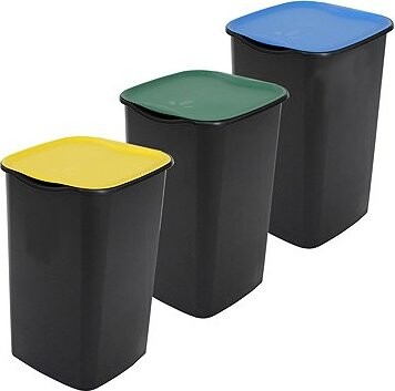 Belli E Forti Koše na triedený odpad TRIO, čierne, s farebnými vekami, plast, 3× 50 l