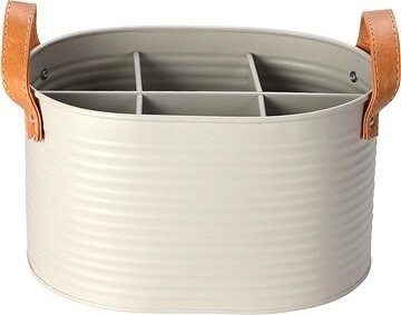 H & L Univerzálny košík s koženými uchami, svetlosivý