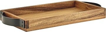 GENWARE Podnos Akácia, s kovovými rukoväťami, 32,5 × 17,5 cm, výška 3,5 cm