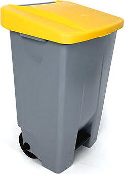 Denox Nášľapný odpadkový kôš na triedený odpad 120 l, žlté veko, plastový s kolieskami