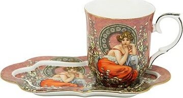 Home Elements Porcelánový hrnček 360 ml s podšálkou, Mucha tmavý