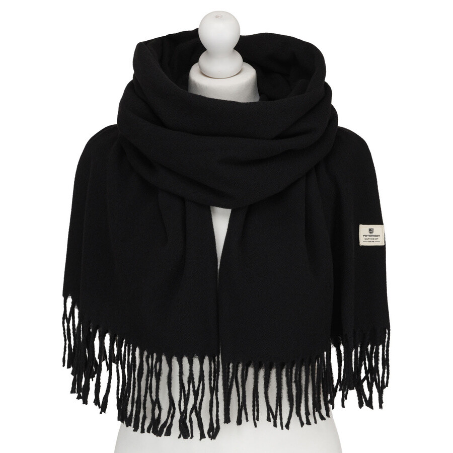 Dámsky čierny obojstranný šál so strapcami