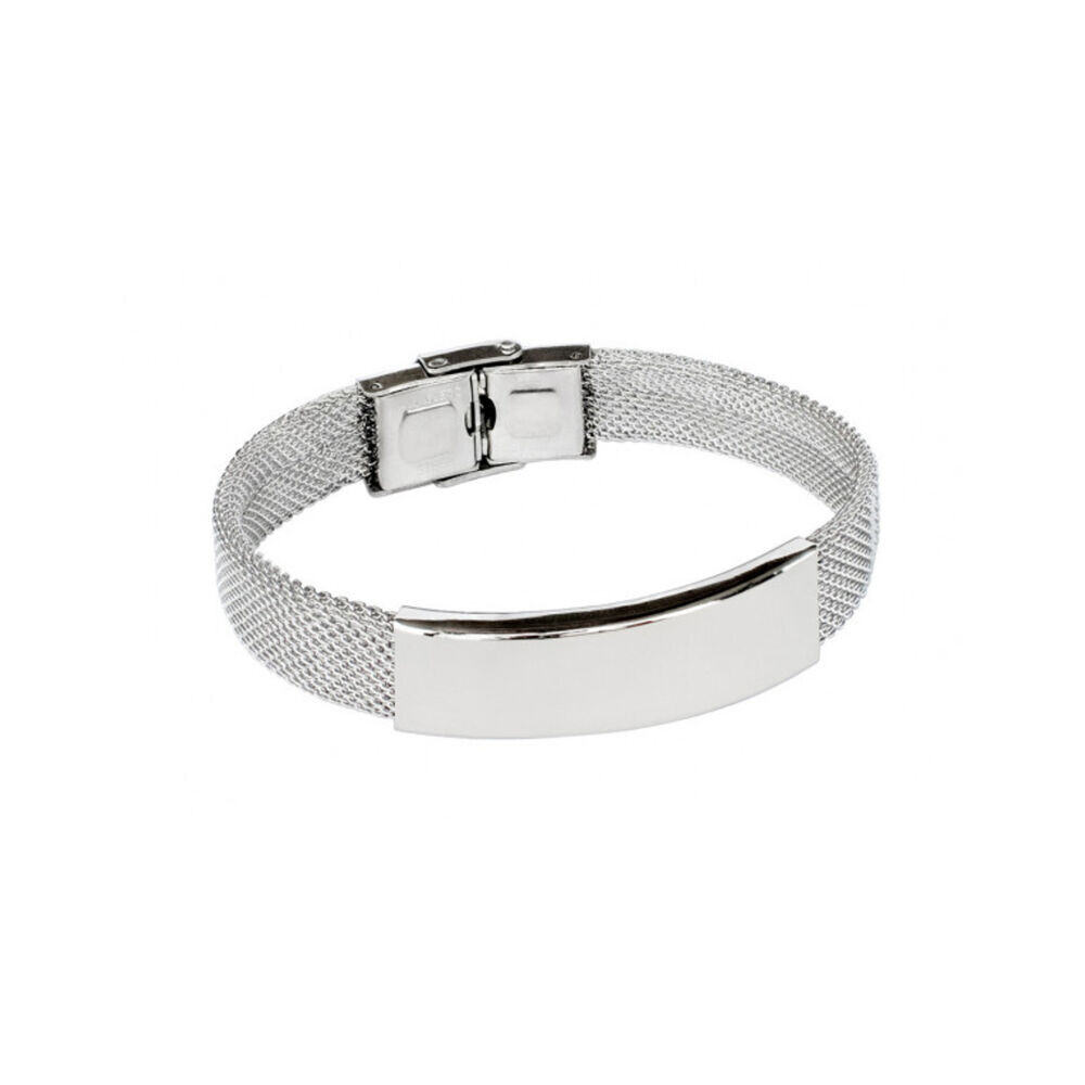 Dámsky náramok z oceľovej sieťoviny s lesklým širokým prvkom 18553
