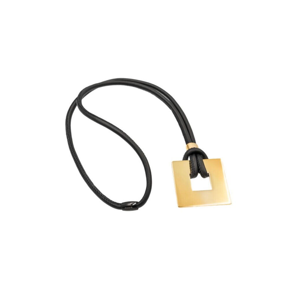 Kožený náhrdelník dámsky s veľkým príveskom - pozláteným štvorcom 18828