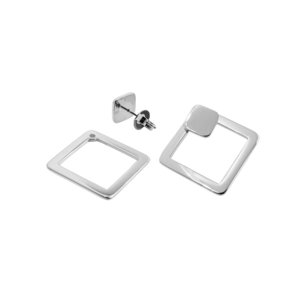 Dámska sada štvorcových náušníc 2v1 z lesklej chirurgickej ocele 18884
