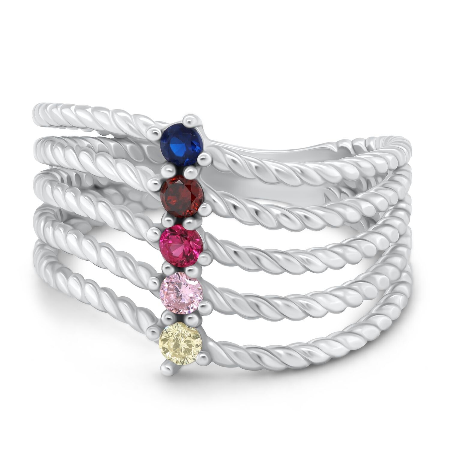 Brilio Silver Päťradový strieborný prsteň s farebnými zirkónmi RI129W 60 mm