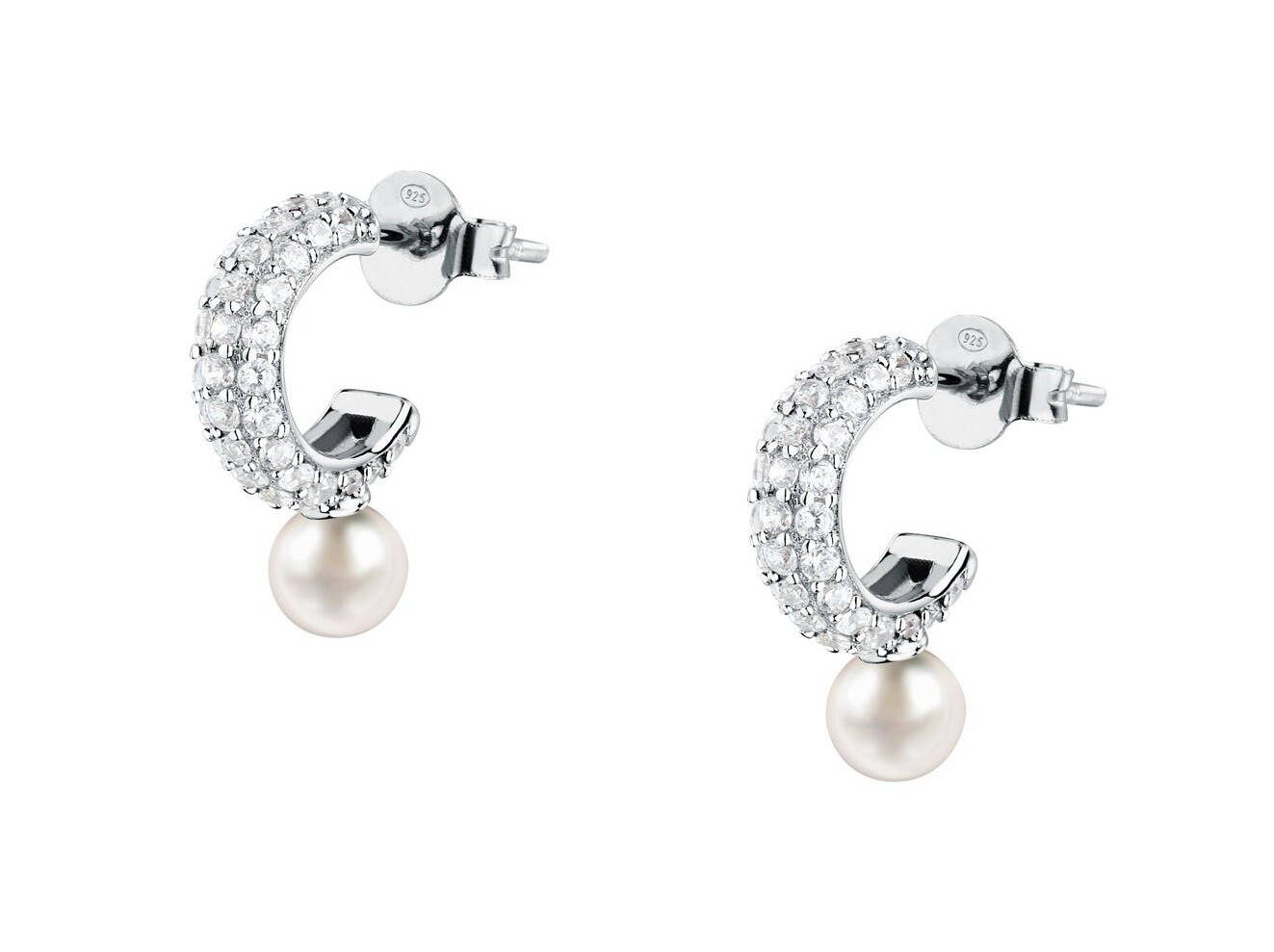 Morellato Strieborné náušnice s pravou perlou a kubickými zirkónmi Perla SXU52