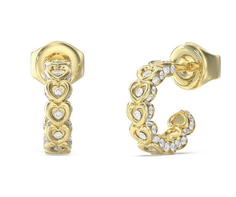 Guess Pozlátené kruhové náušnice so srdiečkami LOVE JUBE05472JWYGT/U