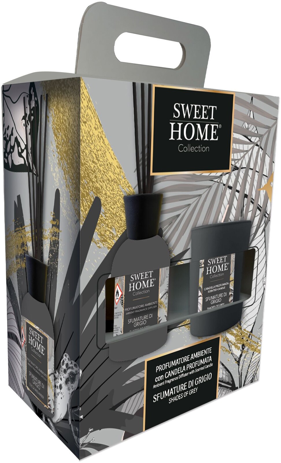 Sweet Home Collection Darčeková sada aróma difuzéra so sviečkou Odtiene sivej
