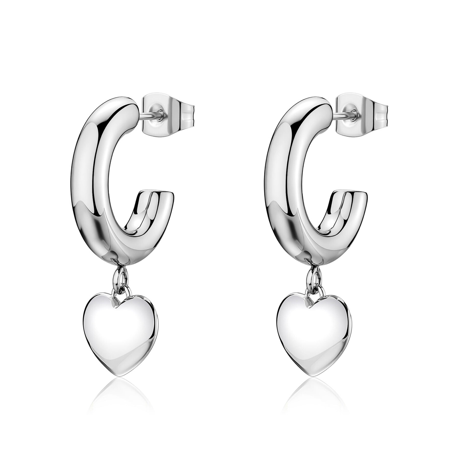 S'Agapõ Kruhové náušnice z ocele s príveskami v tvare srdca Aurora SAR66