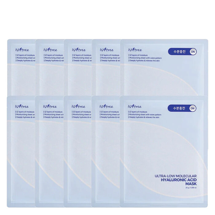 Isntree Súprava hydratačných textilných masiek Ultra-Low Molecular Hyaluronic Acid 10 x 25 g