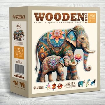 WOODEN CITY drevené puzzle - Módne slony 250 dielikov