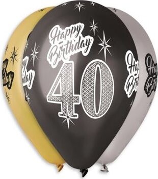 SMART BALLOONS Nafukovacie balóniky, 30 cm, Happy Birthday „40“, mix farieb, 5 ks