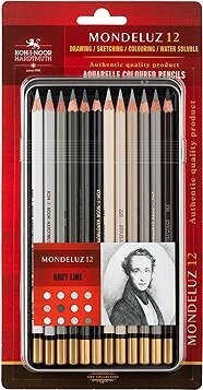 Koh-i-noor Mondeluz 3722/12 Umelecké pastelky, sivá rada, v plechovom puzdre 12 ks