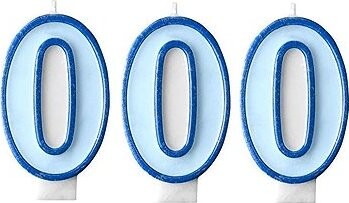 PARTYDECO Narodeninová sviečka 0, modrá, 7 cm, 3 ks