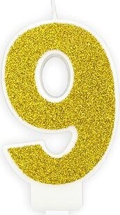 Sviečka narodeninová, 7 cm, číslica „9“, zlatá