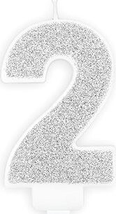 Sviečka narodeninová, 7 cm, číslica „2“, strieborná