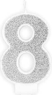 Sviečka narodeninová, 7 cm, číslica „8“, strieborná