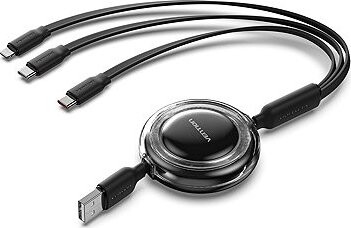 Vention USB 2.0 3-in-1 Retractable Cable 3.5 A Black 1.1 m