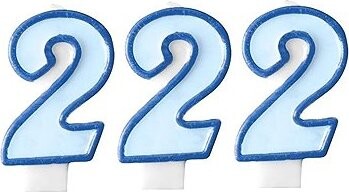 PARTYDECO Narodeninová sviečka 2, modrá, 7 cm, 3 ks