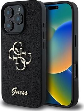 Guess PU Fixed Glitter 4G Metal Logo Zadný Kryt pre iPhone 16 Pro Black