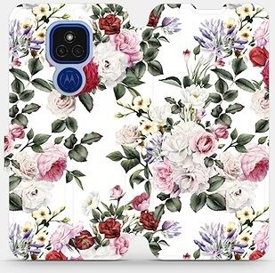 Flipové puzdro na mobil Motorola Moto E7 Plus – MD01S Ruže na bielom