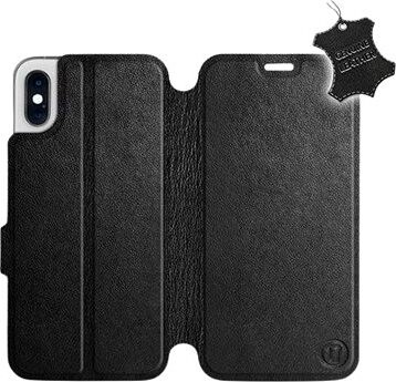 Flip puzdro na mobil Apple iPhone X – Čierne – kožené – Black Leather